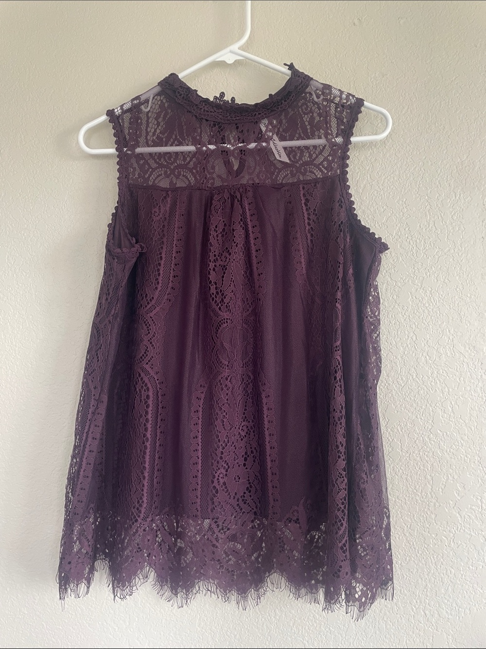 NY Collection Deep Plum Lace High-Neck Camisole